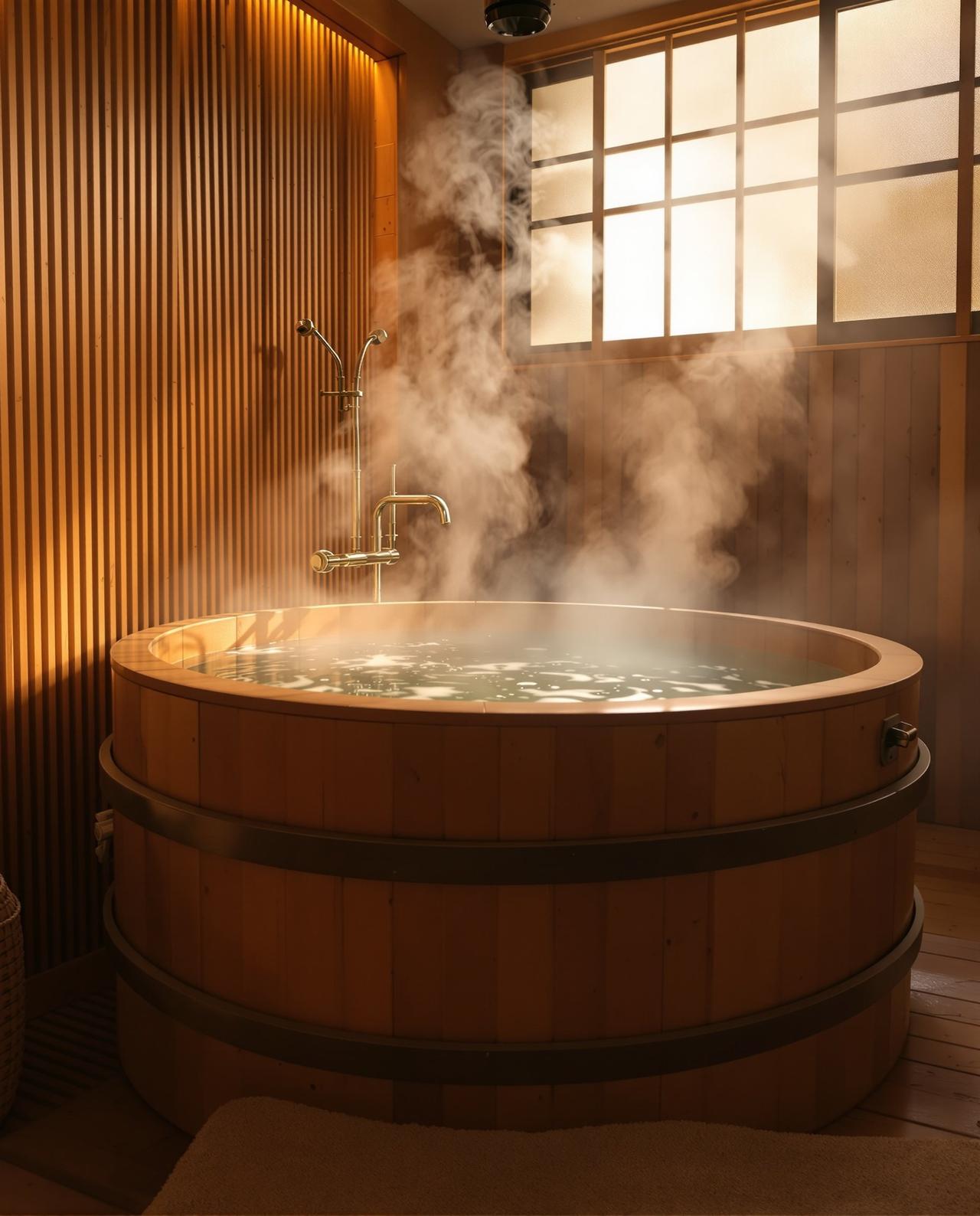 和风浴室里的氤氲水汽