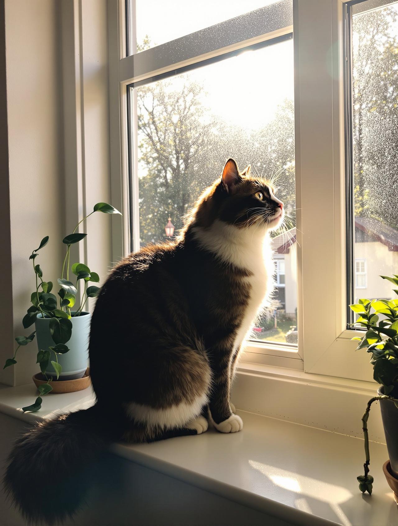 窗边的猫咪与午后阳光